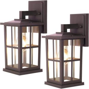 imageBesLowe 2Pack Outdoor Light Fixtures Wall Mount Waterproof Exterior Wall Lanterns Porch Lights Matte Black Outside Lights for House with Clear Glass Shades for Garage Front Door Bulb not IncludedOilRubbed Bronze