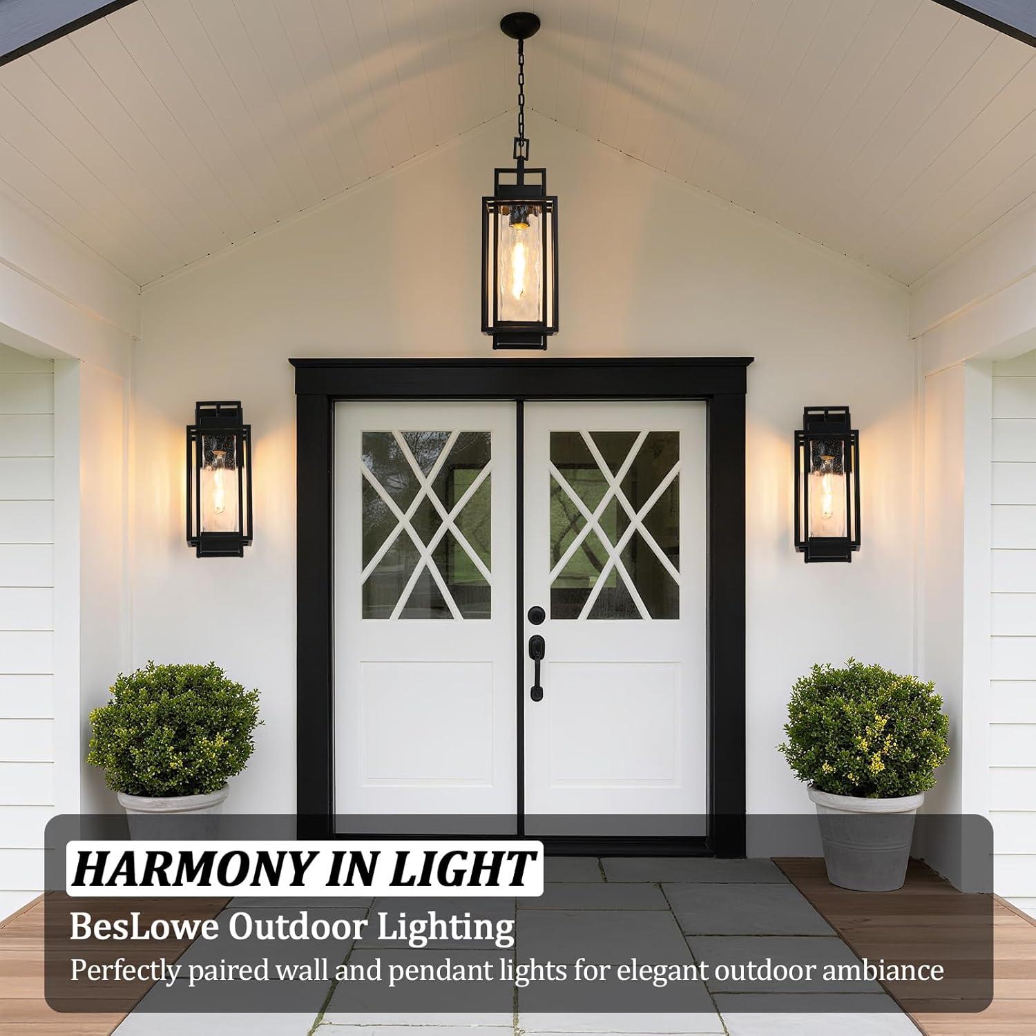 imageBesLowe 2Pack 15 Outdoor Wall Lights and Outdoor Pendant Light with LED Bulbs
