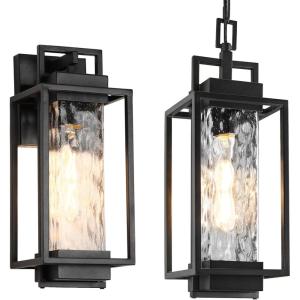 imageBesLowe 2Pack 15 Outdoor Wall Lights and Outdoor Pendant Light with LED Bulbs