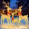 imageBesLowe 3Piece Large Lighted Christmas Deer Family Set Outdoor 5FT Christmas Reindeer Holiday Yard Decoration with 260 Bright LED Lights Stakes Zip Ties GoldGold