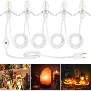 imageBesLowe 9FT Accessory Cord with 5 LED Light Bulbs Blow Mold Lights with On and Off Switch Clipin Lamp Cord Replacement C7 Clip Light String Decoration for Christmas Village House Halloween Pumpkin