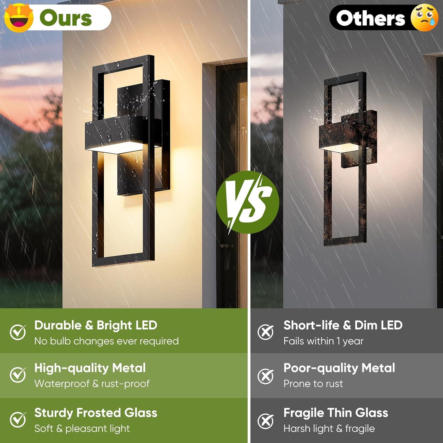 imageBesLowe 145 Modern Outdoor Wall Lights 3000K LED Exterior Lighting Fixtures Wall Mounted Porch Lights Outdoor Wall Sconce Lamps Black Outdoor Lights for House Front Door Garage Patio 2Pack