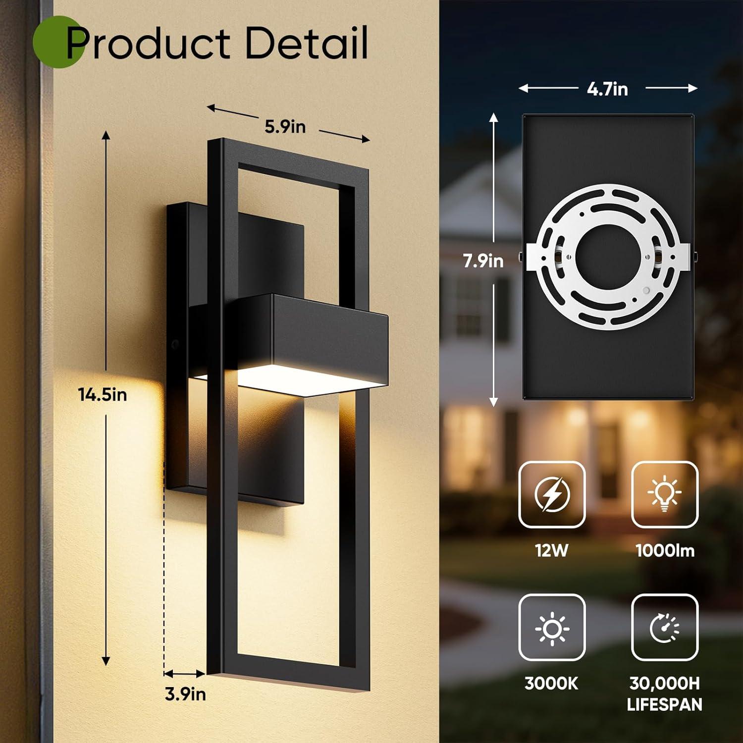 imageBesLowe 145 Modern Outdoor Wall Lights 3000K LED Exterior Lighting Fixtures Wall Mounted Porch Lights Outdoor Wall Sconce Lamps Black Outdoor Lights for House Front Door Garage Patio 2Pack