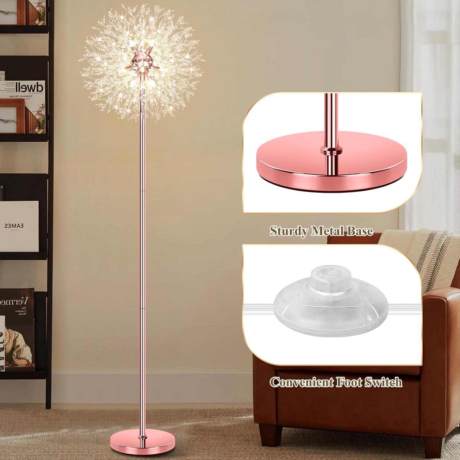 imageBesLowe 69 Crystal Floor Lamp for Living Room Modern Standing Lamp with 738PCS K9 Crystals Tall Lamp Pole Light for Bedroom Office Mid Century Floor Lighting with 9 LED Bulbs Rose GoldRose Gold