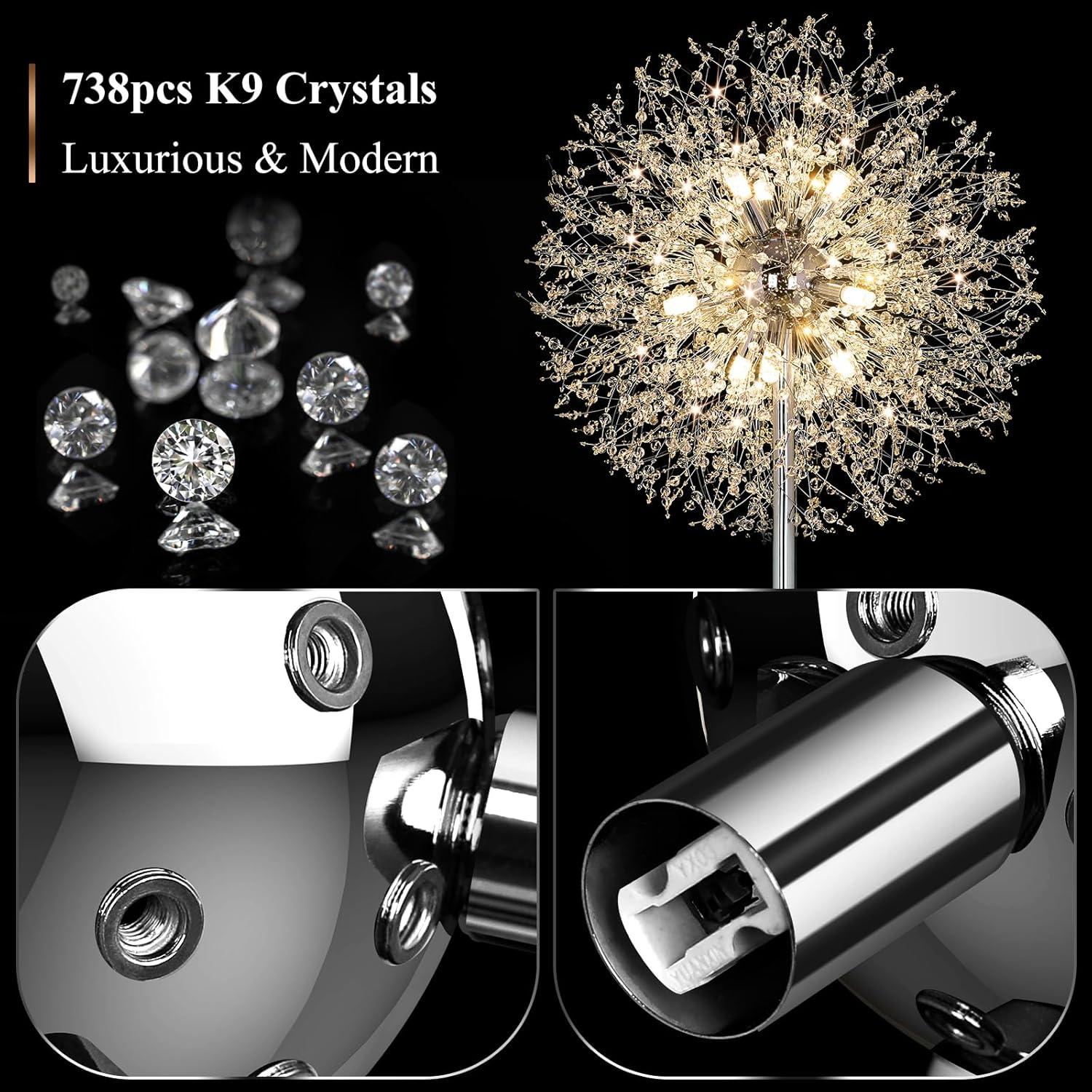 imageBesLowe 69 Crystal Floor Lamp for Living Room Modern Standing Lamp with 738PCS K9 Crystals Tall Lamp Pole Light for Bedroom Office Mid Century Floor Lighting with 9 LED Bulbs Rose GoldSilver