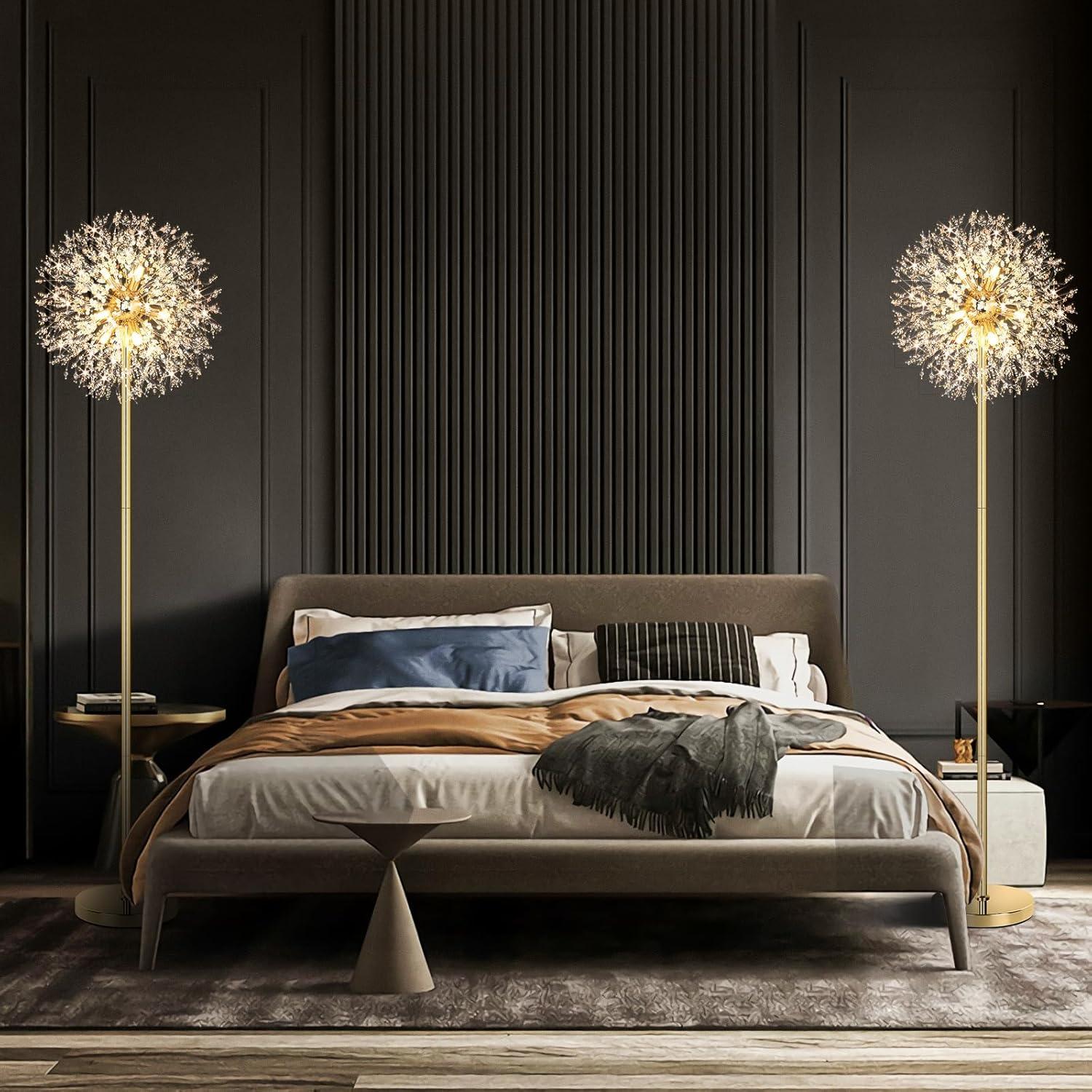 imageBesLowe 69 Crystal Floor Lamp for Living Room Modern Standing Lamp with 738PCS K9 Crystals Tall Lamp Pole Light for Bedroom Office Mid Century Floor Lighting with 9 LED Bulbs Rose GoldGold