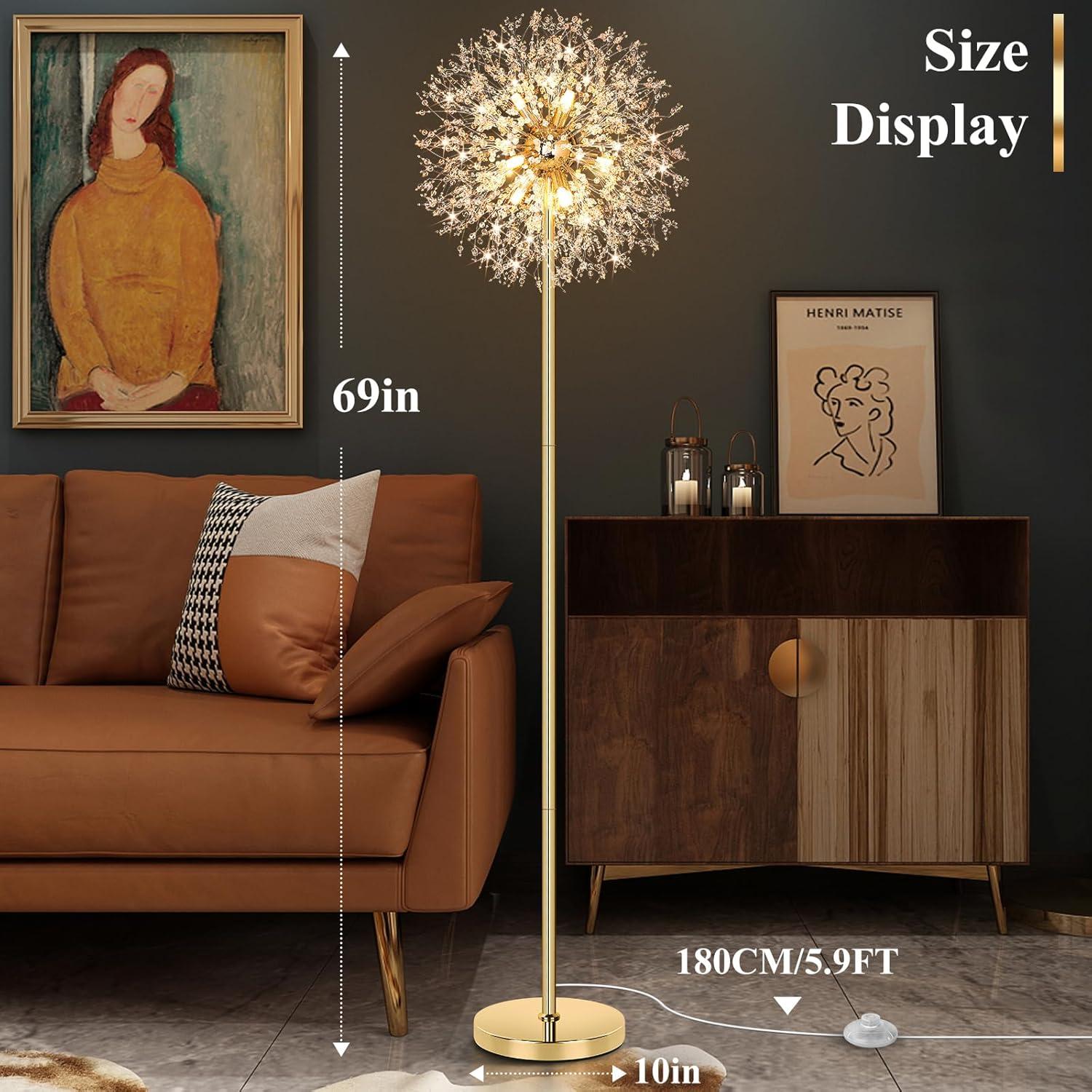 imageBesLowe 69 Crystal Floor Lamp for Living Room Modern Standing Lamp with 738PCS K9 Crystals Tall Lamp Pole Light for Bedroom Office Mid Century Floor Lighting with 9 LED Bulbs Rose GoldGold