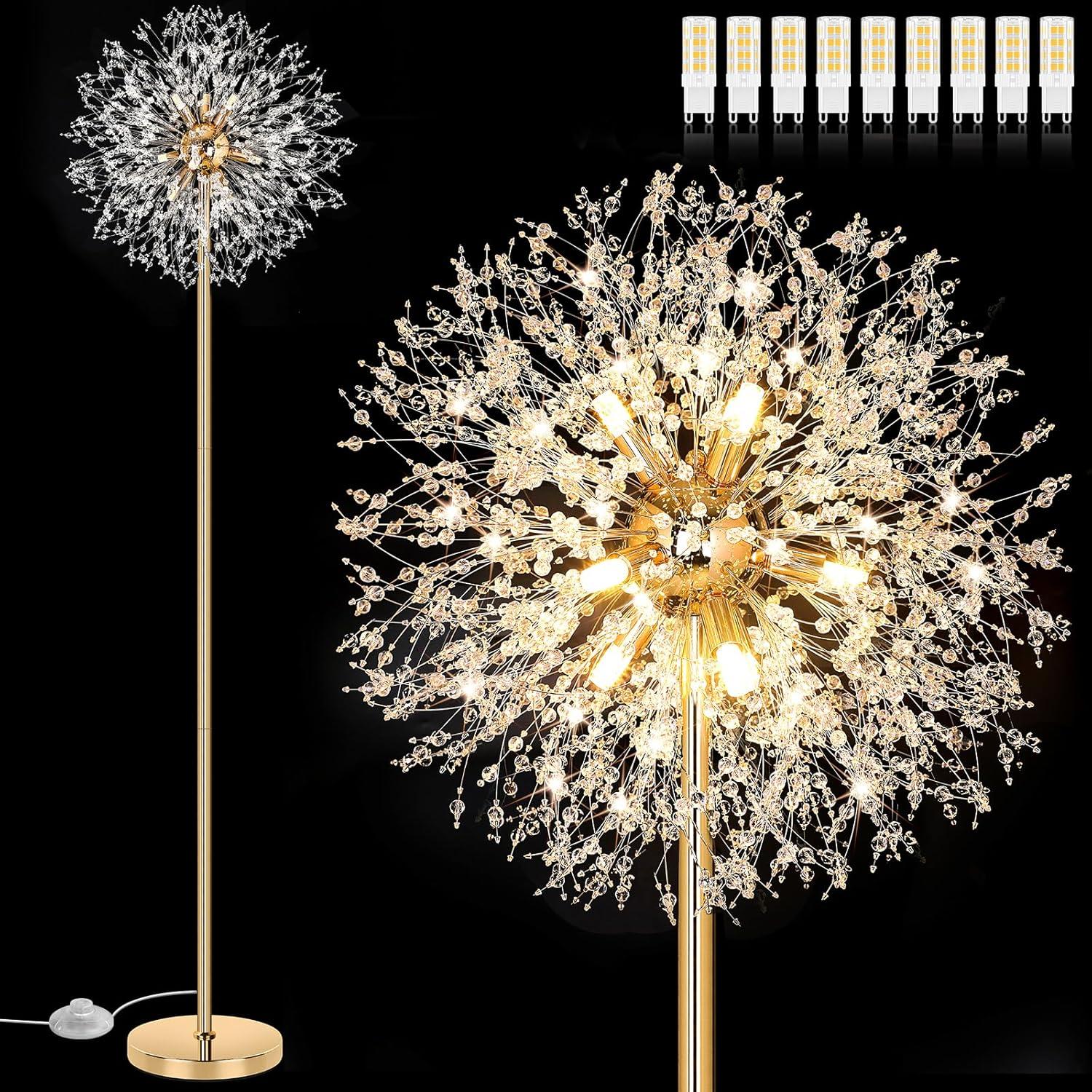 imageBesLowe 69 Crystal Floor Lamp for Living Room Modern Standing Lamp with 738PCS K9 Crystals Tall Lamp Pole Light for Bedroom Office Mid Century Floor Lighting with 9 LED Bulbs Rose GoldGold