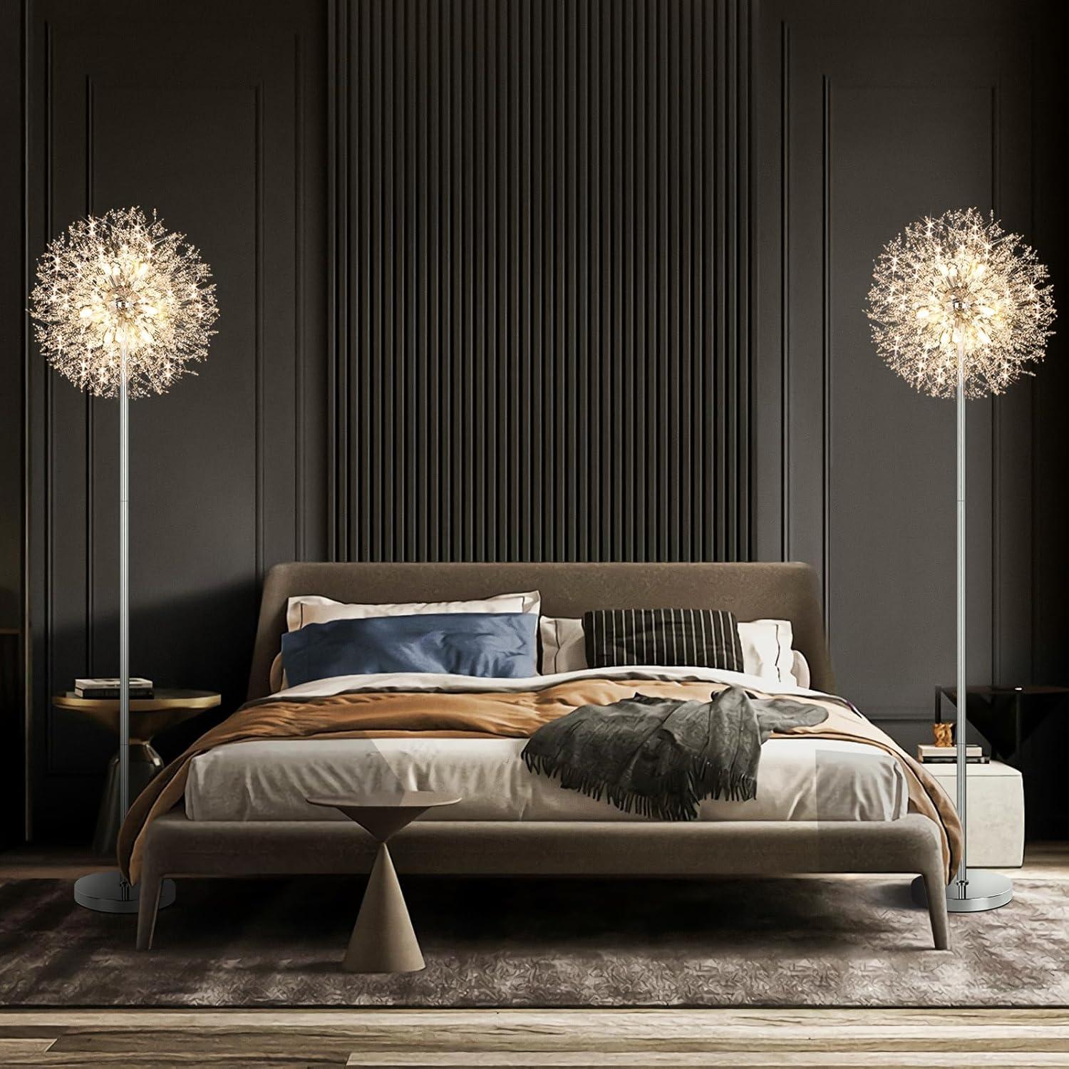 imageBesLowe 69 Crystal Floor Lamp for Living Room Modern Standing Lamp with 738PCS K9 Crystals Tall Lamp Pole Light for Bedroom Office Mid Century Floor Lighting with 9 LED Bulbs Rose GoldSilver