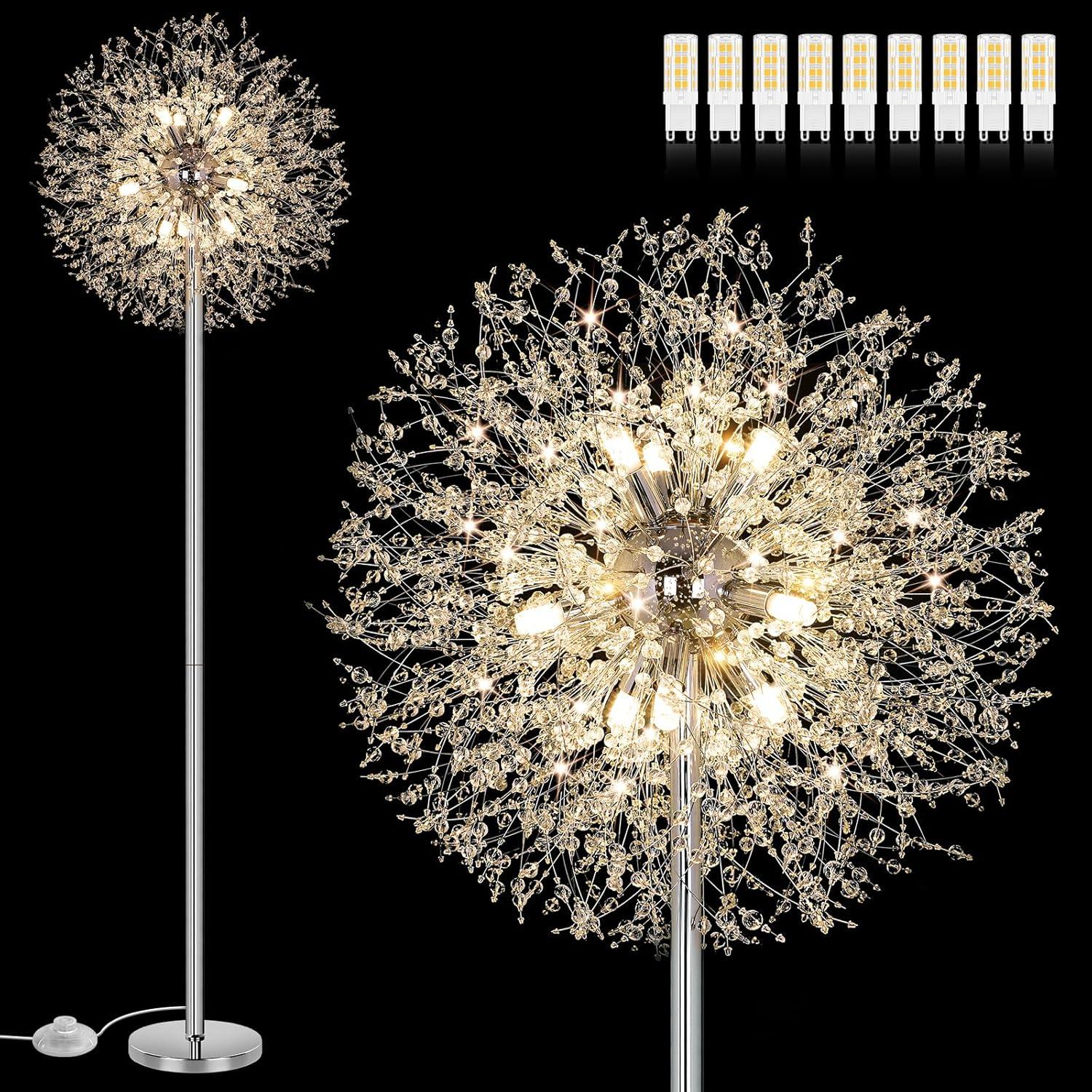 imageBesLowe 69 Crystal Floor Lamp for Living Room Modern Standing Lamp with 738PCS K9 Crystals Tall Lamp Pole Light for Bedroom Office Mid Century Floor Lighting with 9 LED Bulbs Rose GoldSilver