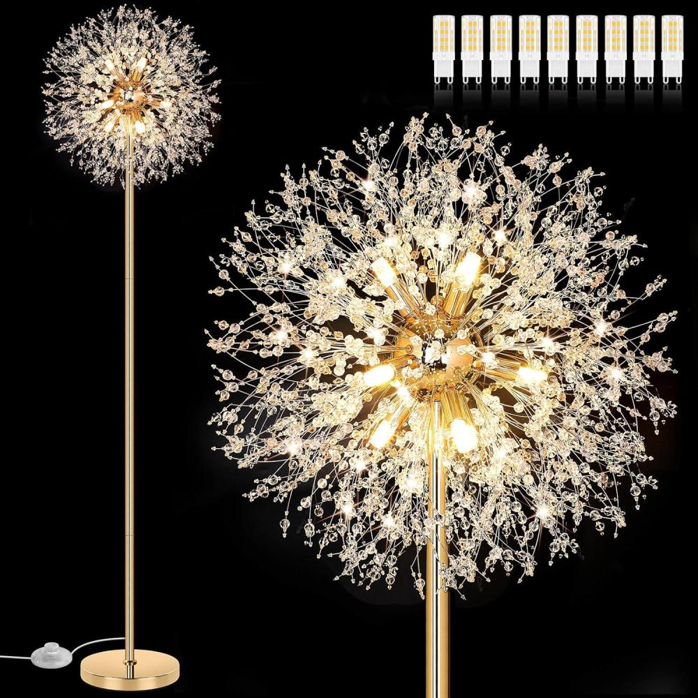 imageBesLowe 69 Crystal Floor Lamp for Living Room Modern Standing Lamp with 738PCS K9 Crystals Tall Lamp Pole Light for Bedroom Office Mid Century Floor Lighting with 9 LED Bulbs Rose GoldGold