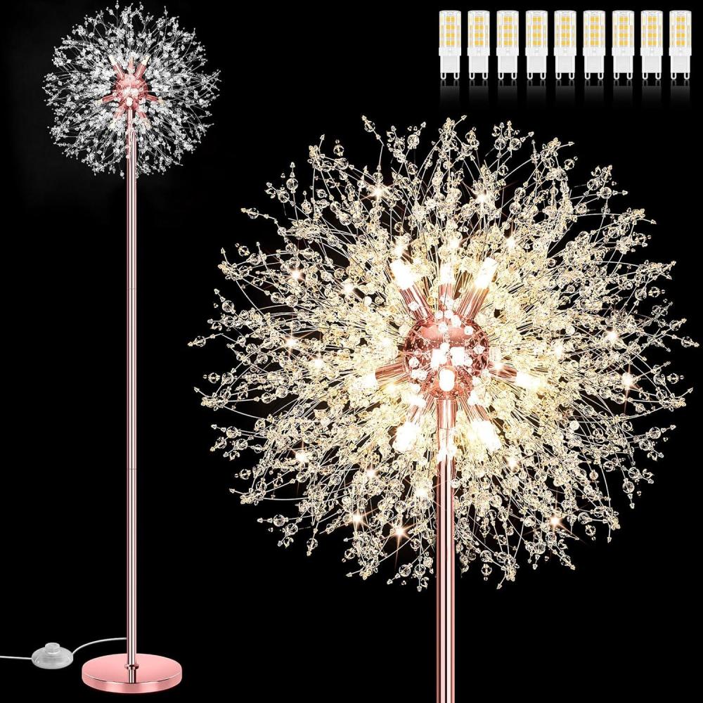 imageBesLowe 69 Crystal Floor Lamp for Living Room Modern Standing Lamp with 738PCS K9 Crystals Tall Lamp Pole Light for Bedroom Office Mid Century Floor Lighting with 9 LED Bulbs Rose GoldRose Gold