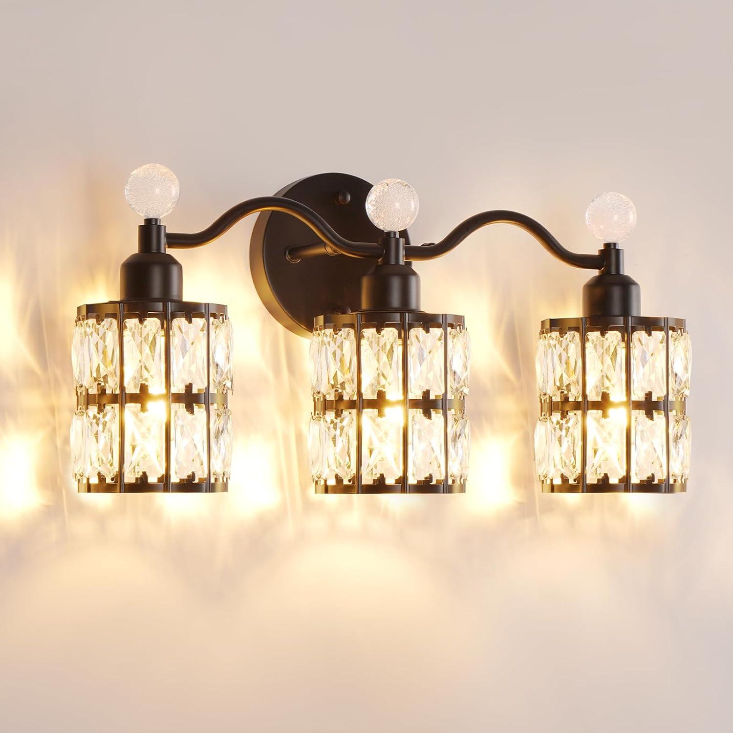 imageBesLowe Bathroom Vanity Light Modern Crystal Vanity Light Fixture 3Light Bathroom Lighting Fixture Over Mirror Crystal Sconce Wall Mounted Lighting Matte Black