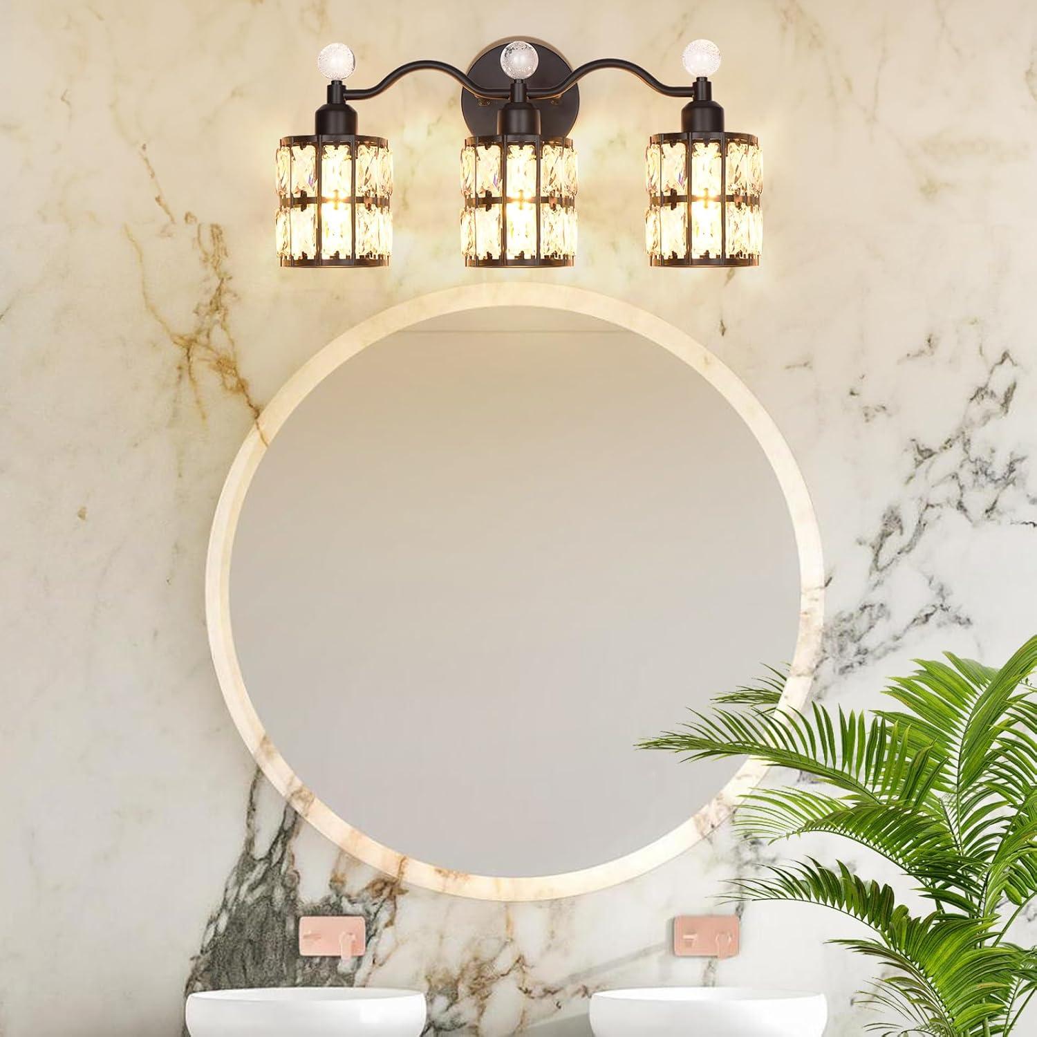 imageBesLowe Bathroom Vanity Light Modern Crystal Vanity Light Fixture 3Light Bathroom Lighting Fixture Over Mirror Crystal Sconce Wall Mounted Lighting Matte Black