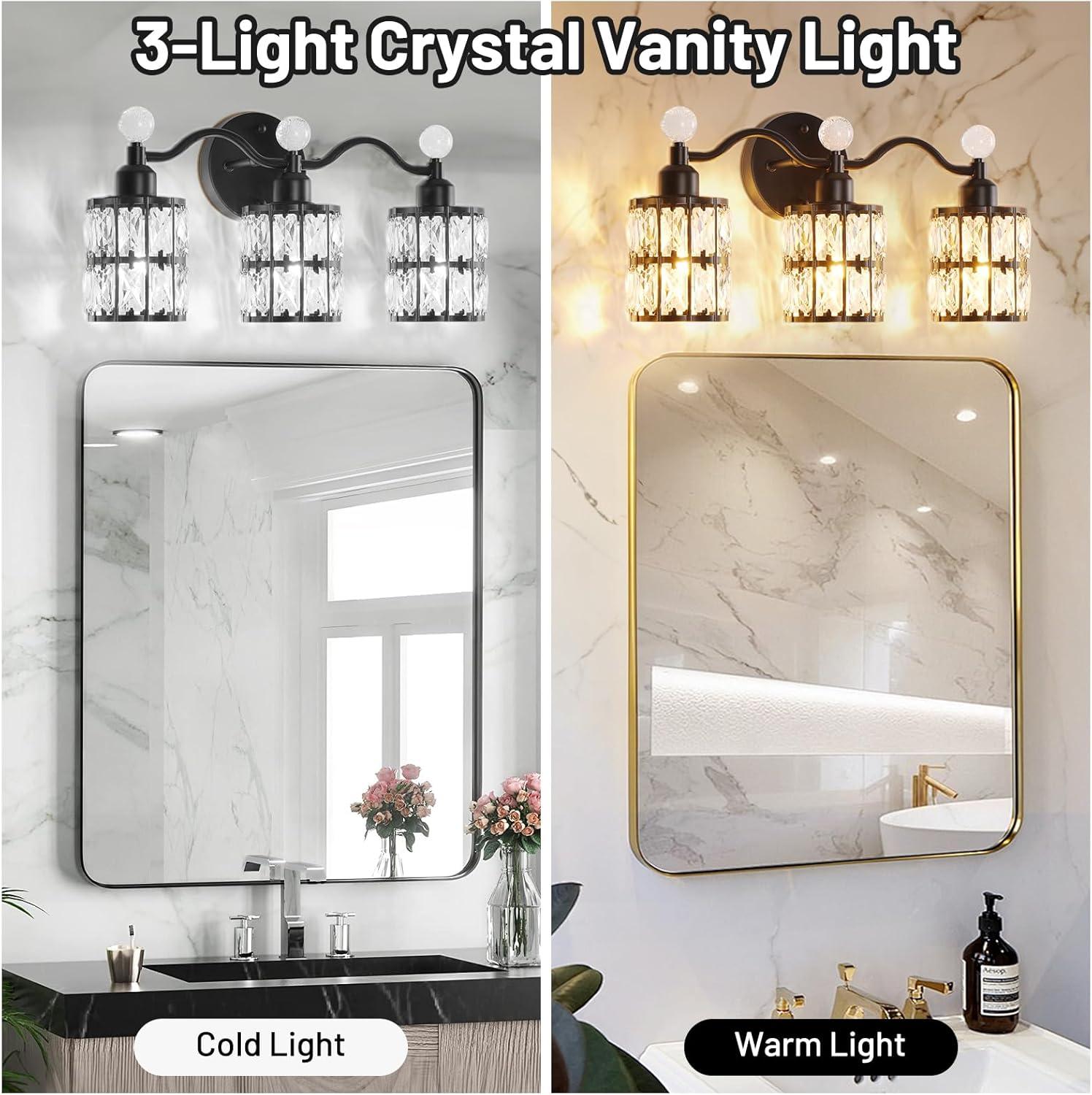 imageBesLowe Bathroom Vanity Light Modern Crystal Vanity Light Fixture 3Light Bathroom Lighting Fixture Over Mirror Crystal Sconce Wall Mounted Lighting Matte Black