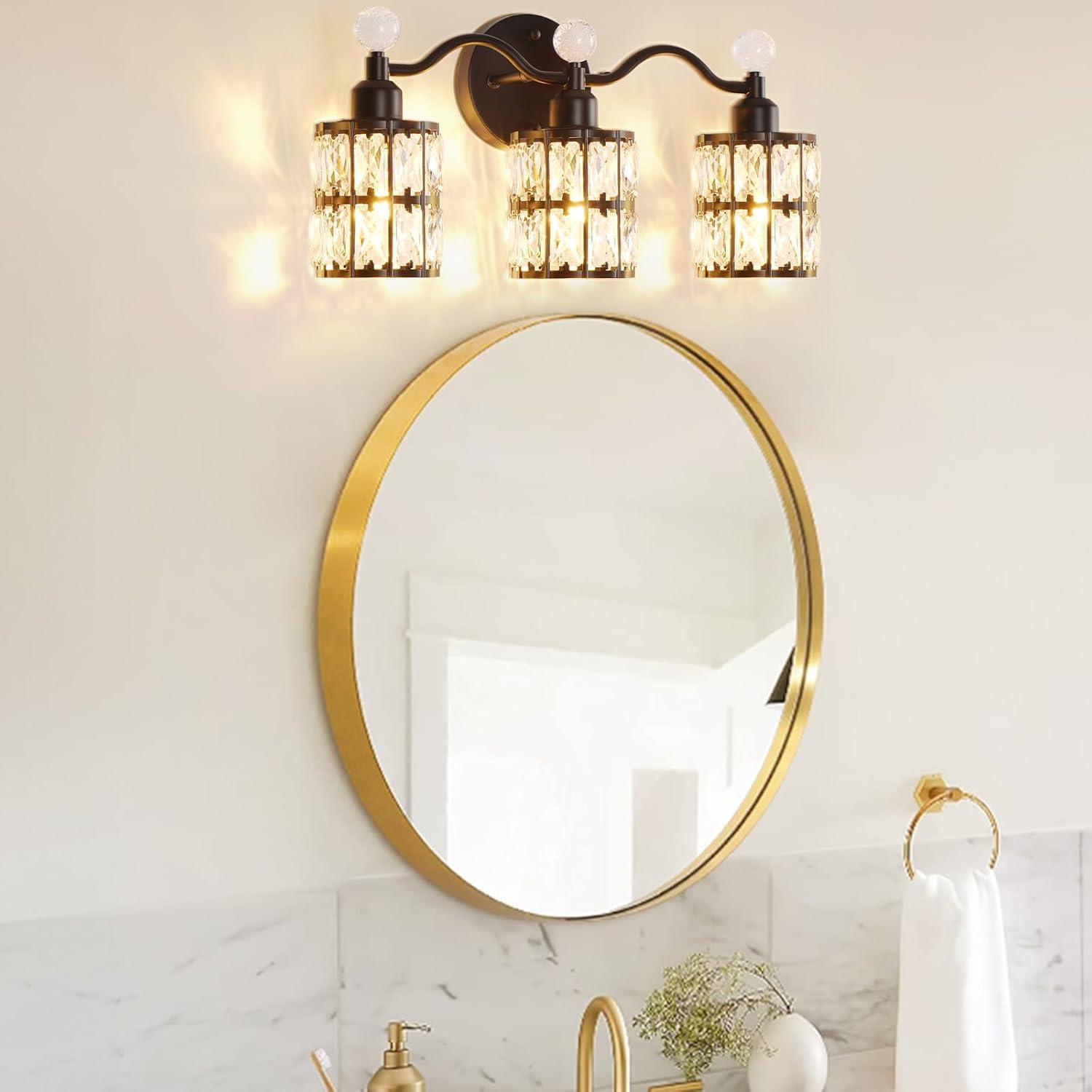 imageBesLowe Bathroom Vanity Light Modern Crystal Vanity Light Fixture 3Light Bathroom Lighting Fixture Over Mirror Crystal Sconce Wall Mounted Lighting Matte Black