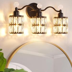 imageBesLowe Bathroom Vanity Light Modern Crystal Vanity Light Fixture 3Light Bathroom Lighting Fixture Over Mirror Crystal Sconce Wall Mounted Lighting Matte Black