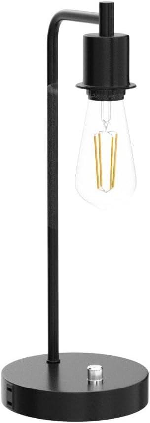 imageSet of 2 Fully Stepless Dimmable Industrial Table Lamps with 2 USB Ports ampamp AC Outlet Bedside Nightstand Desk Lamps with Seeded Glass Shades for Bedroom Dorm Living Room 2 7W 5000K LED Bulbs Included