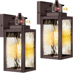 imageBesLowe 2Pack Motion Sensor Outdoor Wall Lights Dusk to Dawn Porch Lights Outdoor Sconces with Water Ripple Glass Brown Exterior Lighting Fixtures Wall Mount Outside Lights for House Front DoorBrown