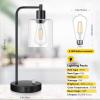 image:imageSet of 2 Fully Stepless Dimmable Industrial Table Lamps with 2 USB Ports amp AC Outlet Bedside Nightstand Desk Lamps with Seeded Glass Shades for Bedroom Dorm Living Room 2 7W 2700K LED Bulbs Included