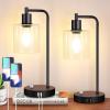 image:imageSet of 2 Fully Stepless Dimmable Industrial Table Lamps with 2 USB Ports amp AC Outlet Bedside Nightstand Desk Lamps with Seeded Glass Shades for Bedroom Dorm Living Room 2 7W 2700K LED Bulbs Included