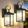 image:imageBesLowe 2Pack Outdoor Wall Light Fixture with Water Ripple Glass Black  Waterproof Antirust amp CorrosionBlack with Fluted Glass