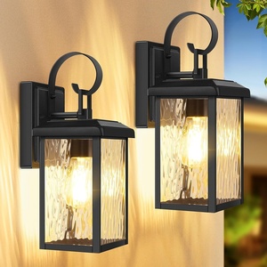 image:imageBesLowe 2Pack Outdoor Wall Light Fixture with Water Ripple Glass Black  Waterproof Antirust amp CorrosionBlack with Watter Ripple Glass