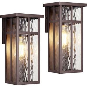 image:imageBesLowe Outdoor Wall Light Fixtures Exterior Waterproof Porch Wall Lanterns Matte Black Wall Sconces with Clear Glass Shade Modern Outside Lights for House Front Door Patio Garage 2PackBrown with Ripple Glass