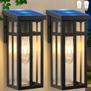 image:imageBesLowe Solar Outdoor Wall Lights 2Pack Black Solar Powered Wall Sconce Lanterns Waterproof Exterior Lighting Fixtures with Metal Frame Outside Lights for House Garage Porch LED Bulbs Included13 inch